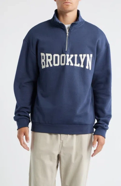 Brooklyn Industries Appliqué Half Zip Sweatshirt In Blue