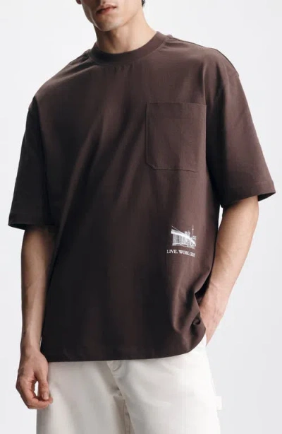 Brooklyn Industries Brooklyn Bridge Loose Fit Pocket Graphic T-shirt In Brown