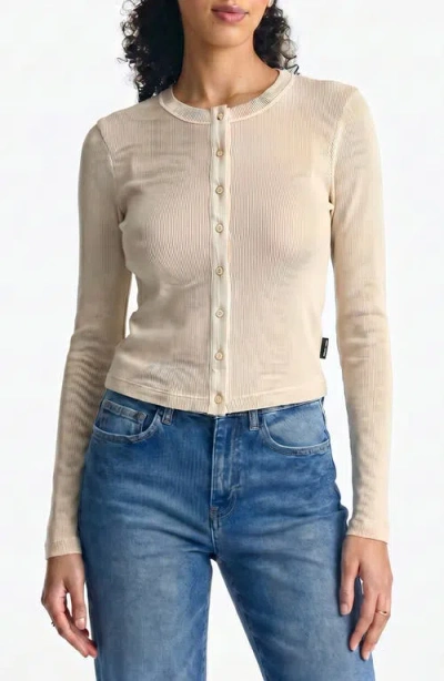Brooklyn Industries Button Front Long Sleeve Rib Top In Neutral
