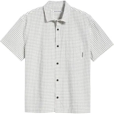 Brooklyn Industries Check Short Sleeve Cotton Button-up Shirt In Gray