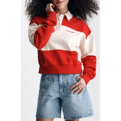 Brooklyn Industries Colorblock Polo Sweatshirt In Red