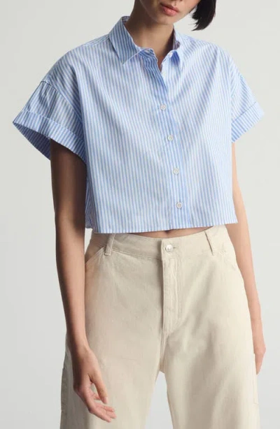 Brooklyn Industries Crop Button-up Shirt In Blue