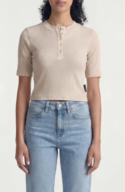Brooklyn Industries Elbow Sleeve Rib Henley Top In White