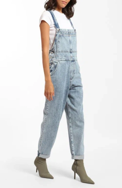 Brooklyn Industries Farra Brushed Denim Overalls In Mid Brushed Denim