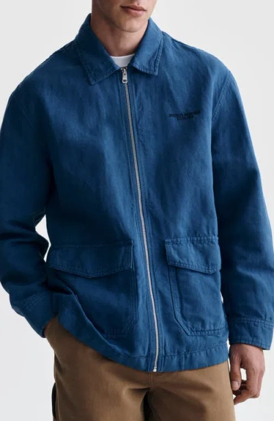 Brooklyn Industries Garment Dyed Cotton & Linen Zip Overshirt In Blue