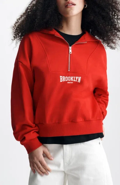 Brooklyn Industries Half Zip Graphic Hoodie In Red