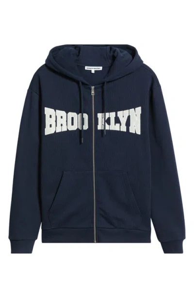Brooklyn Industries Logo Appliqué Zip Hoodie In Blue