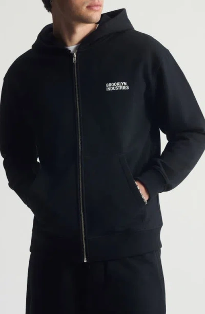 Brooklyn Industries Logo Cotton Zip Hoodie In Black