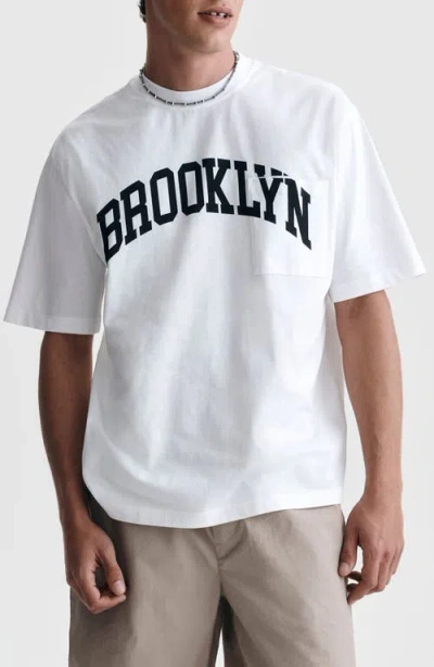 Brooklyn Industries Loose Fit Collegiate Logo Cotton Graphic T-shirt In White