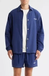 Brooklyn Industries Loose Fit Cotton & Nylon Snap-up Jacket In Blue