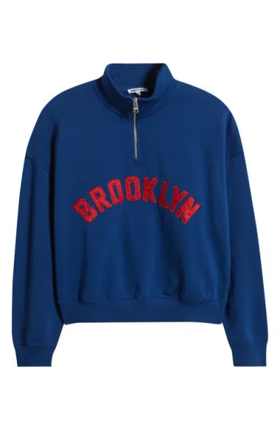 Brooklyn Industries Oversize Cotton Half Zip Sweatshirt In Blue