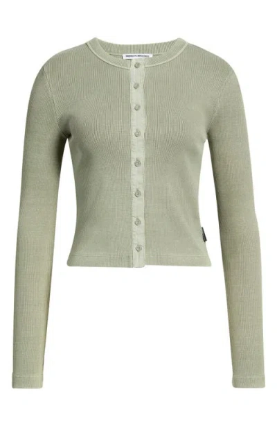 Brooklyn Industries Rib Knit Stretch Cotton Button Up Top In Green