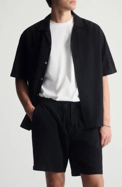 Brooklyn Industries Short Sleeve Cotton & Linen Button-up Shirt In Black