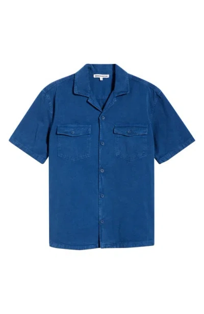 Brooklyn Industries Short Sleeve Linen Blend Button-up Shirt In Blue