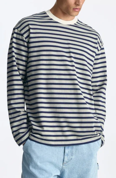 Brooklyn Industries Stripe Long Sleeve Cotton T-shirt In Blue