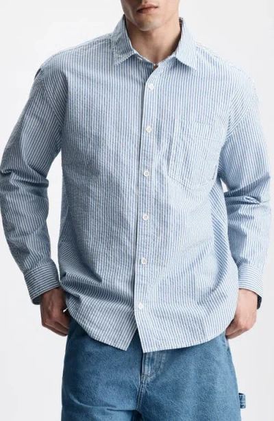 Brooklyn Industries Stripe Seersucker Button-up Shirt In Blue