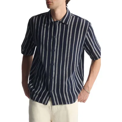 Brooklyn Industries Stripe Short Sleeve Cotton Button-up Shirt In Black