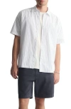 Brooklyn Industries Stripe Short Sleeve Cotton Button-up Shirt In White