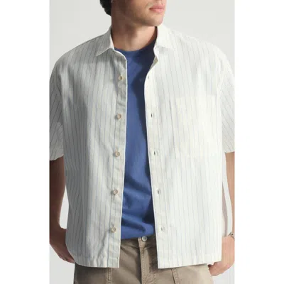 Brooklyn Industries Stripe Short Sleeve Cotton Button-up Shirt In White