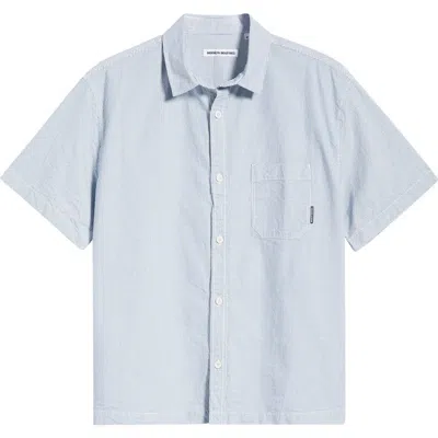 Brooklyn Industries Stripe Short Sleeve Cotton Button-up Shirt In Blue