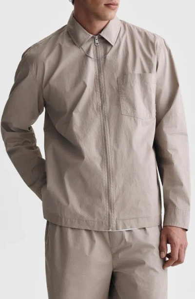 Brooklyn Industries Zip Front Cotton Overshirt In Brown