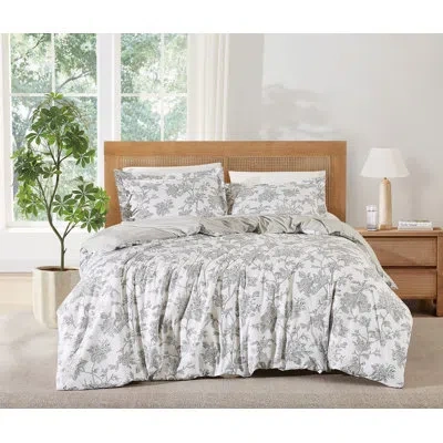 Brooklyn Loom Ava Floral Duvet Set In White,grey