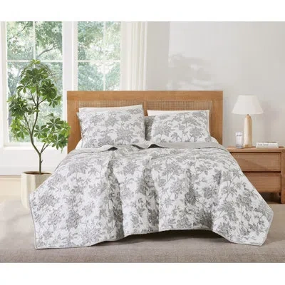 Brooklyn Loom Ava Floral Quilt Set In White;gray