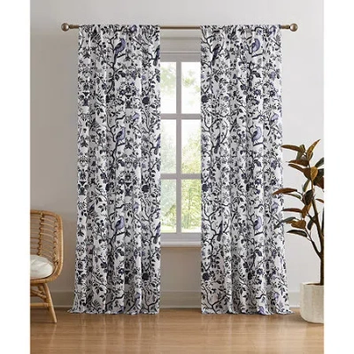 Brooklyn Loom Ava Floral Rod Pocket Light-filtering Set Of 2 Curtain Panel In Blue