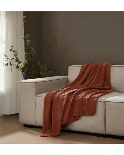 Brooklyn Loom Chenille Grid Knit Throw In Orange