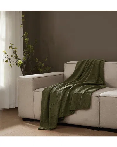 Brooklyn Loom Chenille Grid Knit Throw In Green