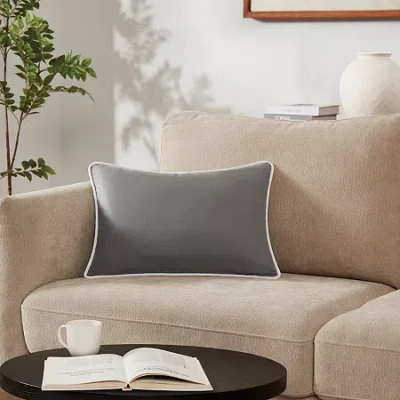 Brooklyn Loom Contrast Piped Solid Rectangular Throw Pillow In Gray