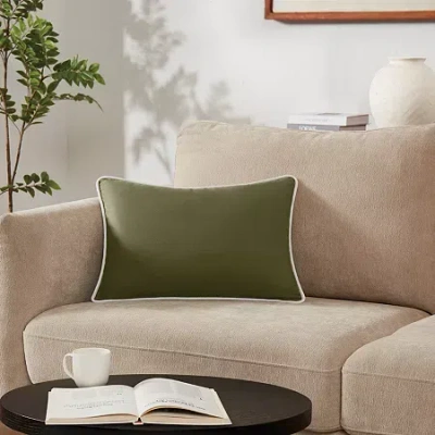 Brooklyn Loom Contrast Piped Solid Rectangular Throw Pillow In Green