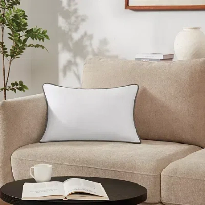 Brooklyn Loom Contrast Piped Solid Rectangular Throw Pillow In White