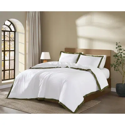 Brooklyn Loom Cotton Face Hotel Border Comforter Set In White,green