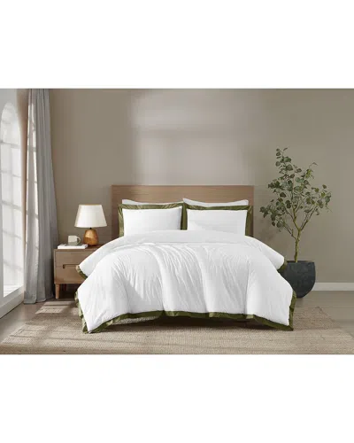 Brooklyn Loom Cotton Hotel Border Comforter Set In White