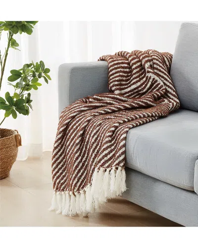 Brooklyn Loom Diagonal Chenille Stripe Throw In Brown