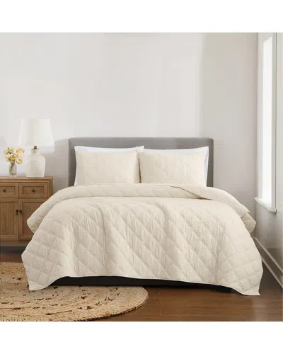 Brooklyn Loom Diamond Washed Cotton Quilt Set In Pink