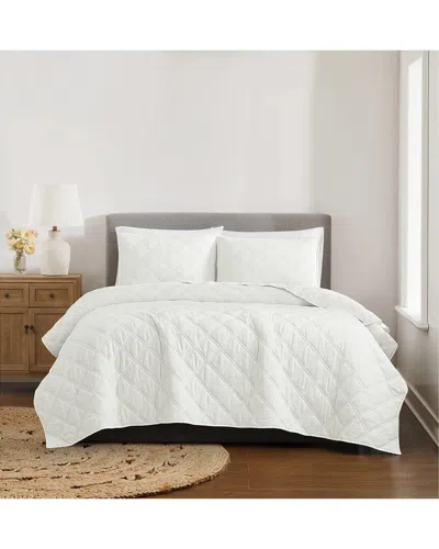 Brooklyn Loom Diamond Washed Cotton Quilt Set In White
