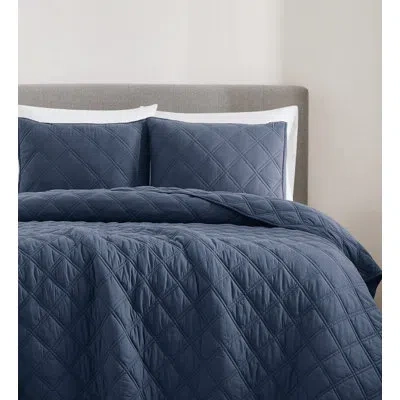 Brooklyn Loom Diamond Washed Cotton Quilt Set In Blue