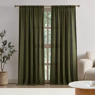 Brooklyn Loom Flax Linen Rod Pocket Light-filtering Set Of 2 Curtain Panel In Green