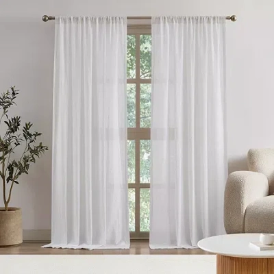 Brooklyn Loom Flax Linen Rod Pocket Light-filtering Set Of 2 Curtain Panel In White