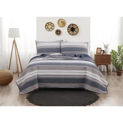 Brooklyn Loom Gray Standard Cotton 3 Piece Quilt Set In Blue