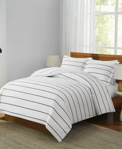 Brooklyn Loom Hayward Stripe 3-piece Duvet Cover Set, Full/queen In White