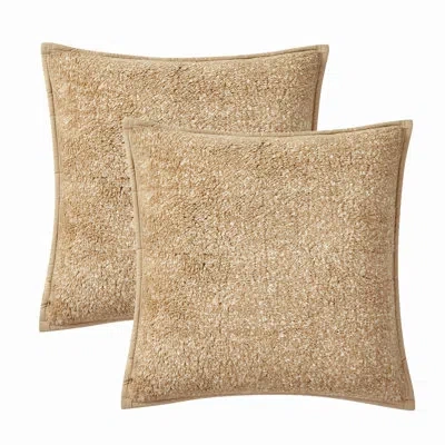 Brooklyn Loom Heathered Sherpa Decorative Throw Pillow Set, 20" X 20", Set Of 2 In Natural
