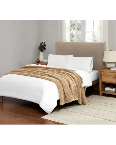 Brooklyn Loom Heathered Sherpa Natural Blanket In Brown