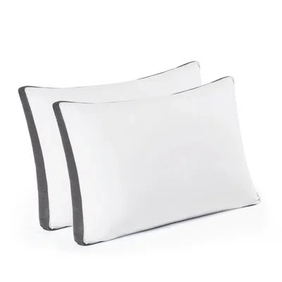 Brooklyn Loom Hotel Gusset Bed Pillow Pair In White,grey