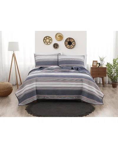 Brooklyn Loom Hudson Stripe Yarn Dye Quilt Set In Blue