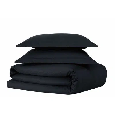 Brooklyn Loom Jededian 100% Cotton Percale Duvet Cover Set In Black