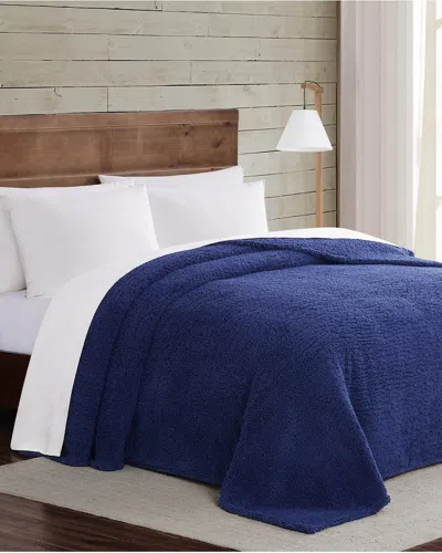Brooklyn Loom Marshmallow Sherpa Blanket Navy