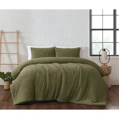 Brooklyn Loom Marshmallow Sherpa Comforter Set In Olive Green